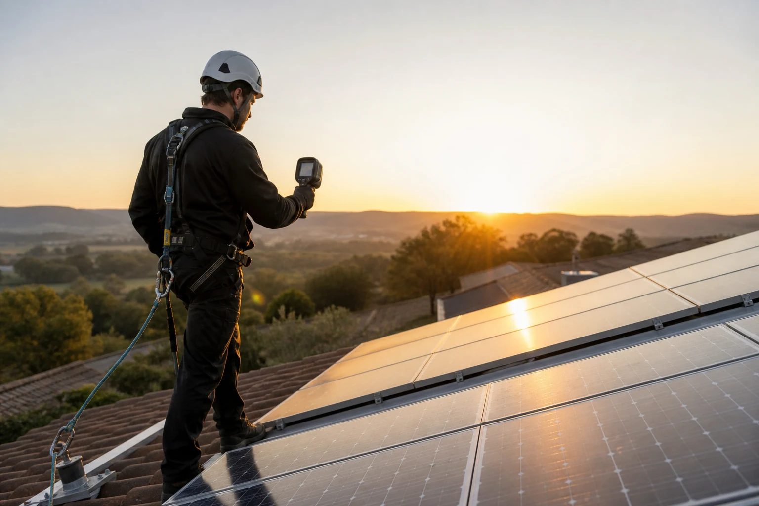 Contrôle thermique de panneaux photovoltaïques par un technicien