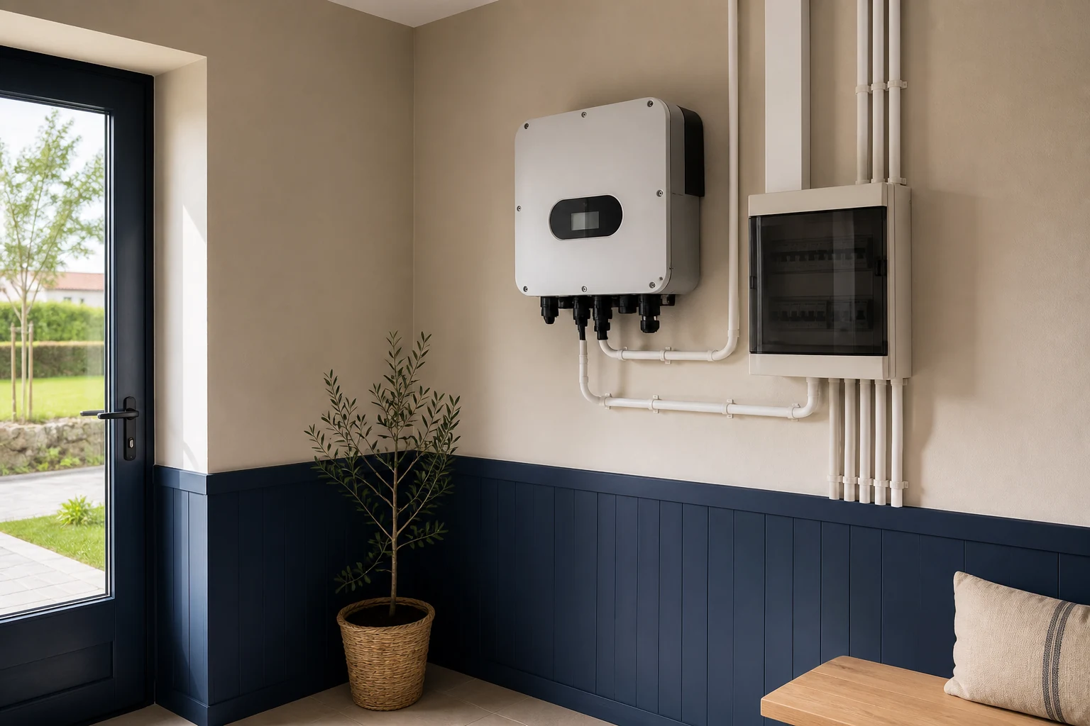 Onduleur solaire installé dans un local technique résidentiel